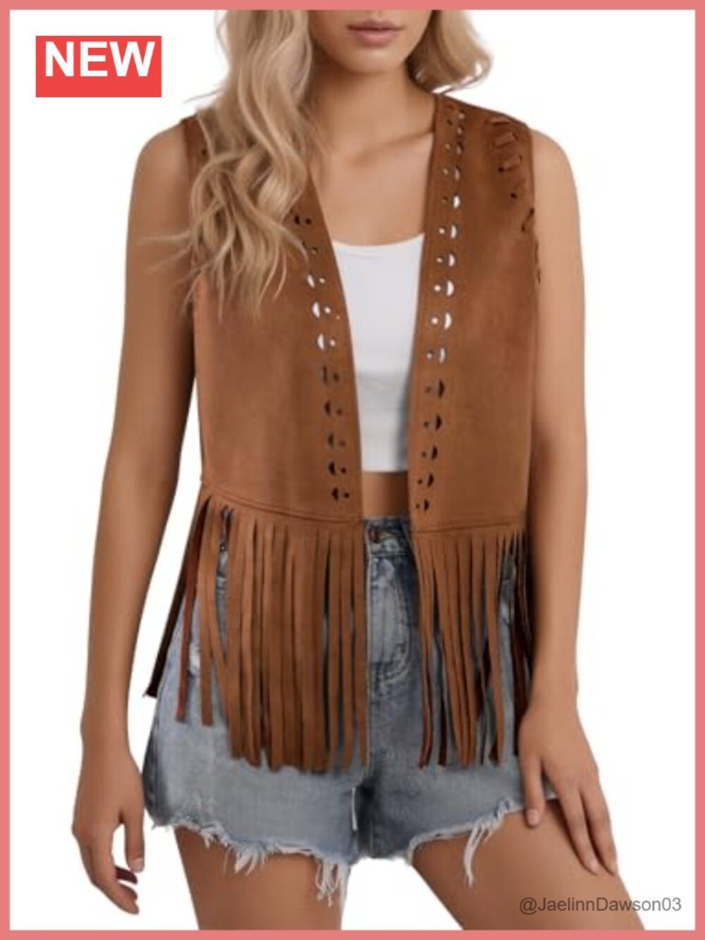 Remidoo Women's Fringe Vest Sleeveless Open Front Faux Suede Western Cowgirl